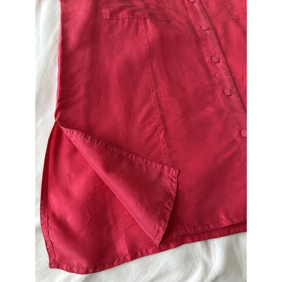 Silk Exchange Blouse Size S Hot Pink Short Sleeve Button-down Pockets 100% Silk - Picture 4 of 8